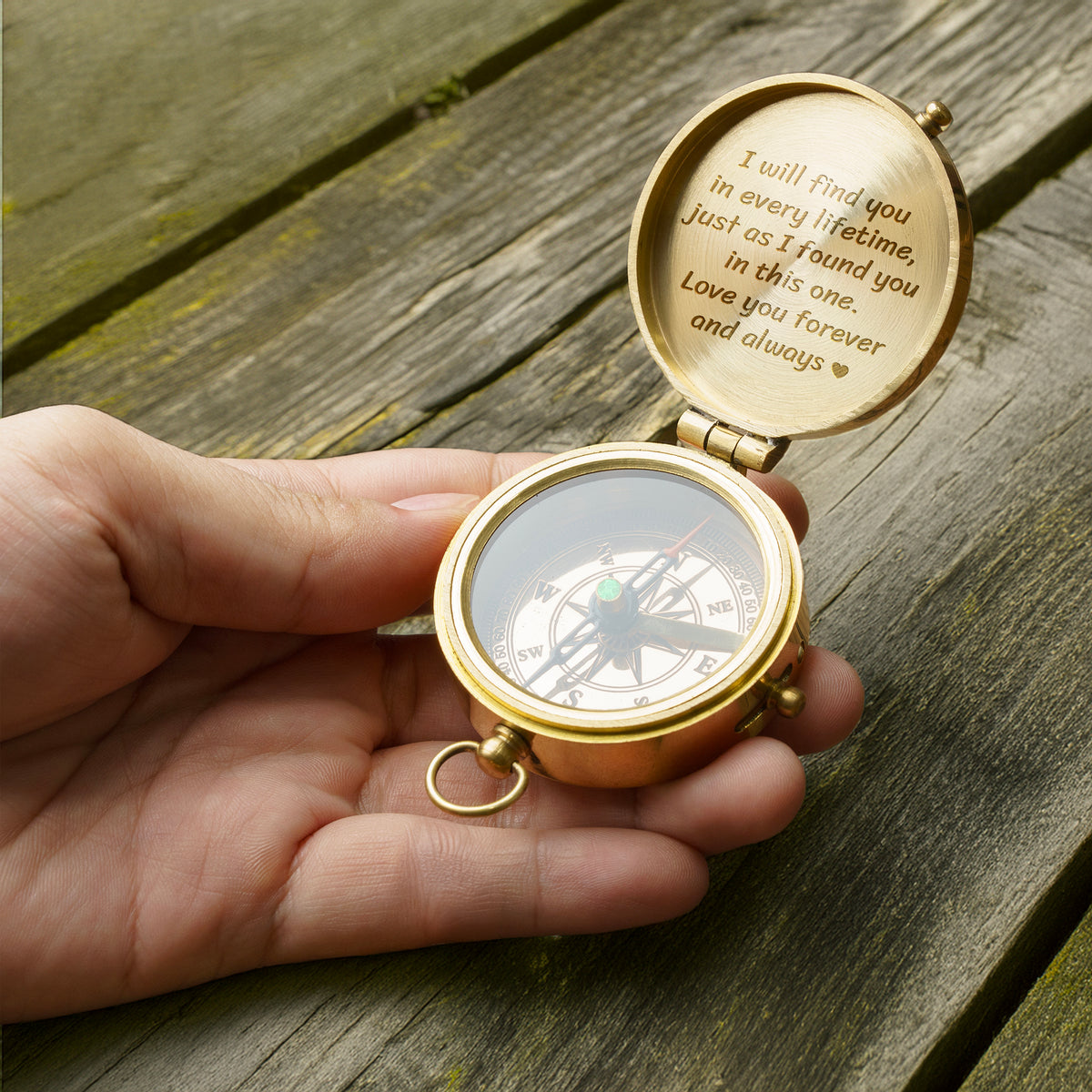 Personalized Engraved Bronze Compass - Handmade 10 years Anniversary Gift for Couples | Custom Name, Date - Gpb26260