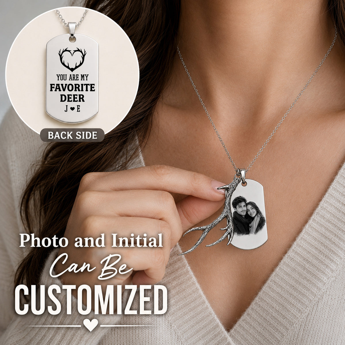 Personalized Antler Photo Necklace For Girlfriend - Meaningful Hunting Gift - Gngm13006