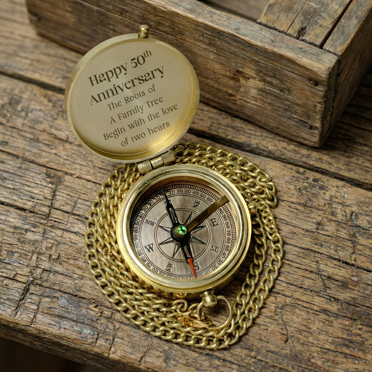 Personalized Engraved Bronze Compass - Handmade 50 years Anniversary Gift for Grandpa & Grandma | Custom Name, Date - Gpb20008