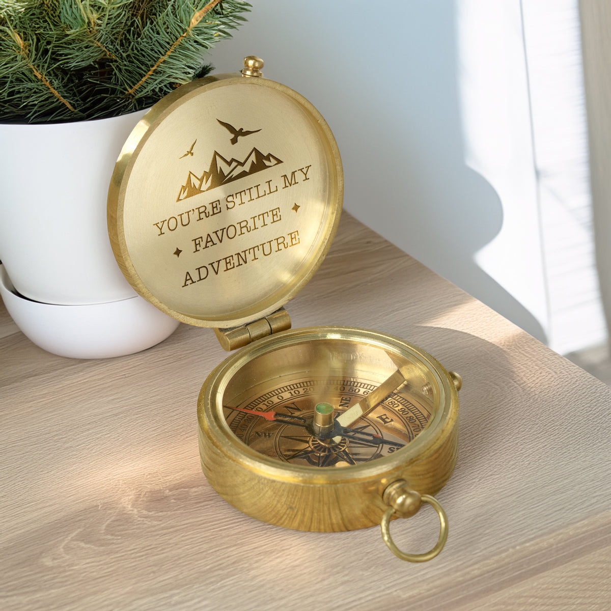 Personalized Engraved Bronze Compass - Handmade 10 years Anniversary Gift for Couples | Custom Name, Date - Gpb26256