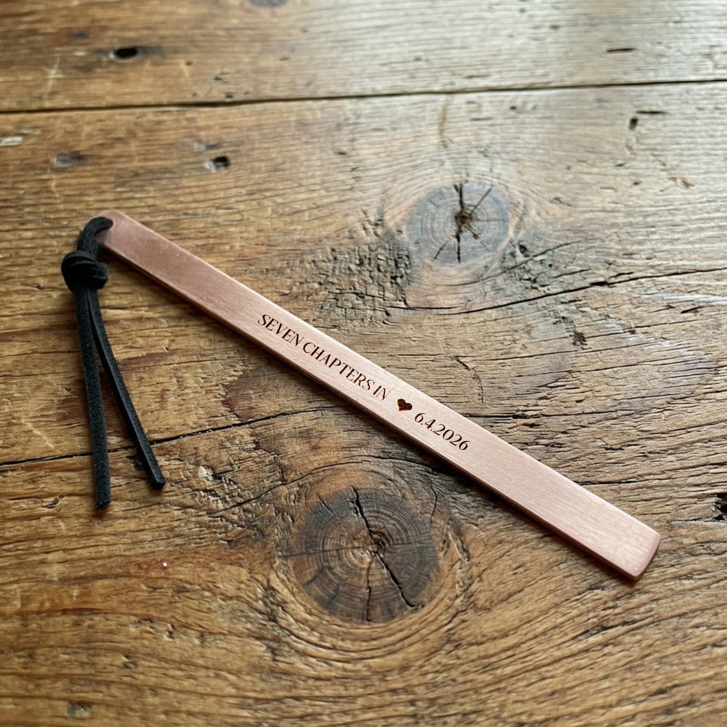 Personalized 7th Anniversary Copper Bookmark - Hand-Stamped "Seven Chapters In" - Gdk26003