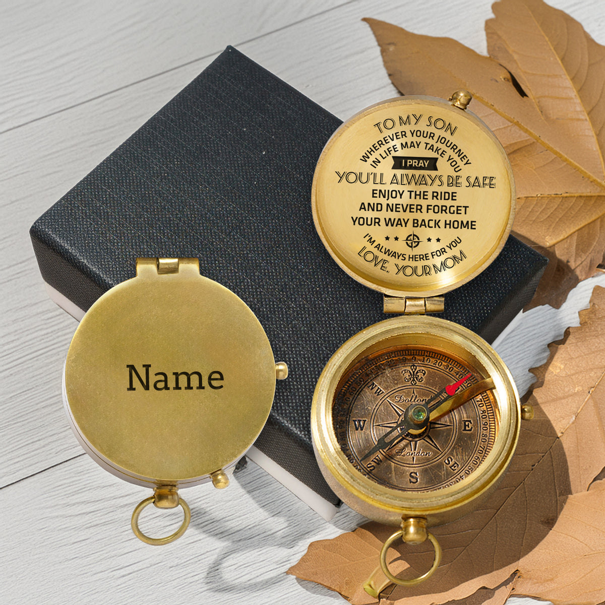 Personalized Engraved Compass - To My Son, I Pray You'll Always Be Safe - Love, Your Mom - Gpb16002