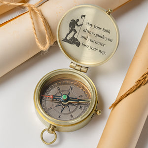 One Step with Faith, Forever Guided - May Your Faith Always Guide You - Baptism & Communion Compass + Free Personalized Communion Bag - Gpb16084