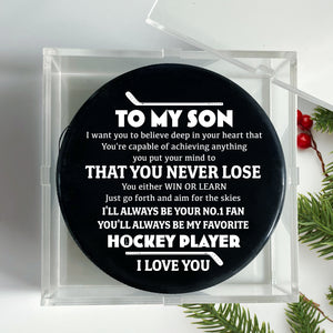 Celebrate Your Special Bond - An Exclusive Custom Hockey Puck for Son - Gai16018