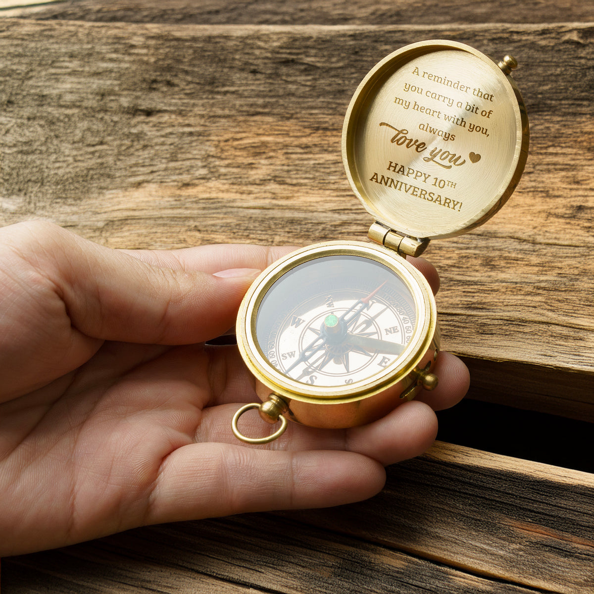 Personalized Engraved Bronze Compass - Handmade 10 years Anniversary Gift for Couples | Custom Name, Date - Gpb26249