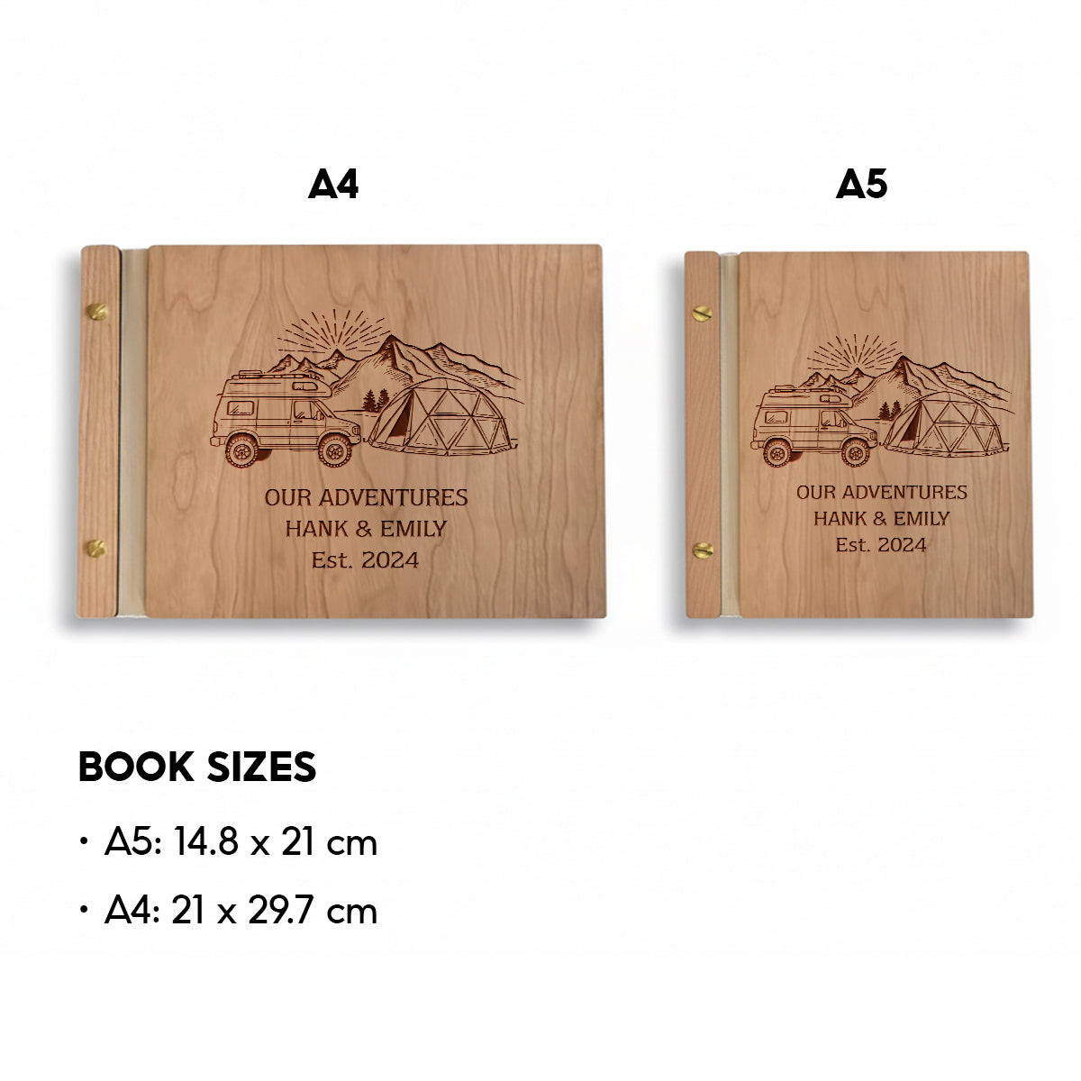 Personalized Wood Adventure Book | Travel & Hiking Scrapbook | Gift for Explorers or Yourself | Gdpa34003