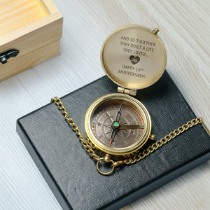 Personalized Engraved Bronze Compass - Handmade 10 years Anniversary Gift for Couples | Custom Name, Date - Gpb26252