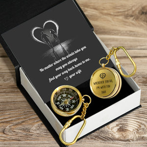 Personalized Brass Compass Keychain - Family - To My Husband - Wherever You Go, I’m With You - Gkqj14005