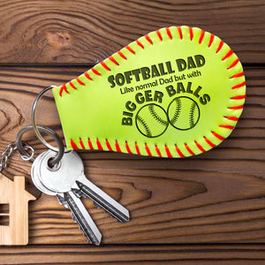 Handmade Leather Softball Keychain - Softball - To My Dad - Normal Dad But With Bigger Balls - Gkqc18002