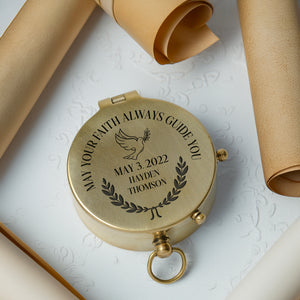 One Step with Faith, Forever Guided - May This Day Be A New Beginning For You - Baptism & Communion Compass + Free Personalized Communion Bag - Gpb16086