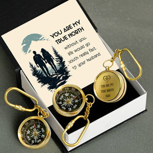 Personalized Brass Compass Keychain - Family - To My Wife - You Are My True North - Gkqj15006