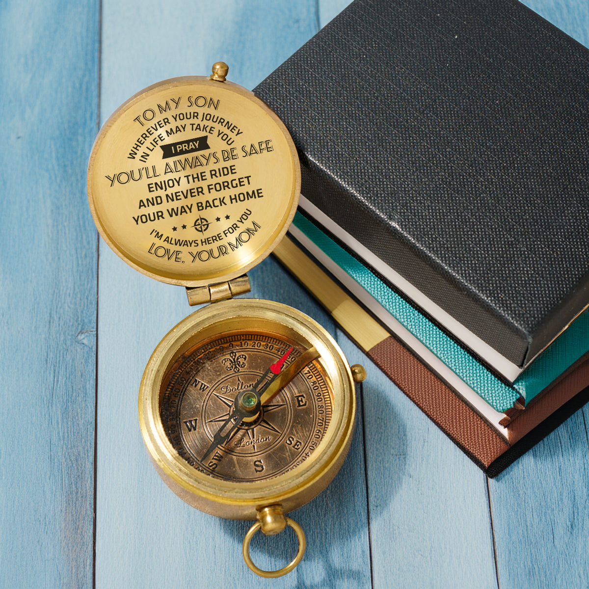 Personalized Engraved Compass - To My Son, I Pray You'll Always Be Safe - Love, Your Mom - Gpb16002