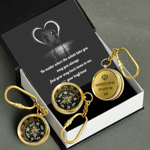 Personalized Brass Compass Keychain - Family - To My Girlfriend - Wherever You Go, I’m With You - Gkqj13005