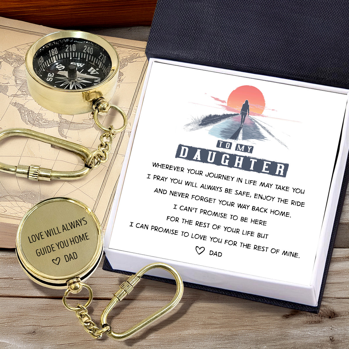 Personalized Brass Compass Keychain - Family - To My Daughter - From Dad - I Pray You Will Always Be Safe - Gkqj17001