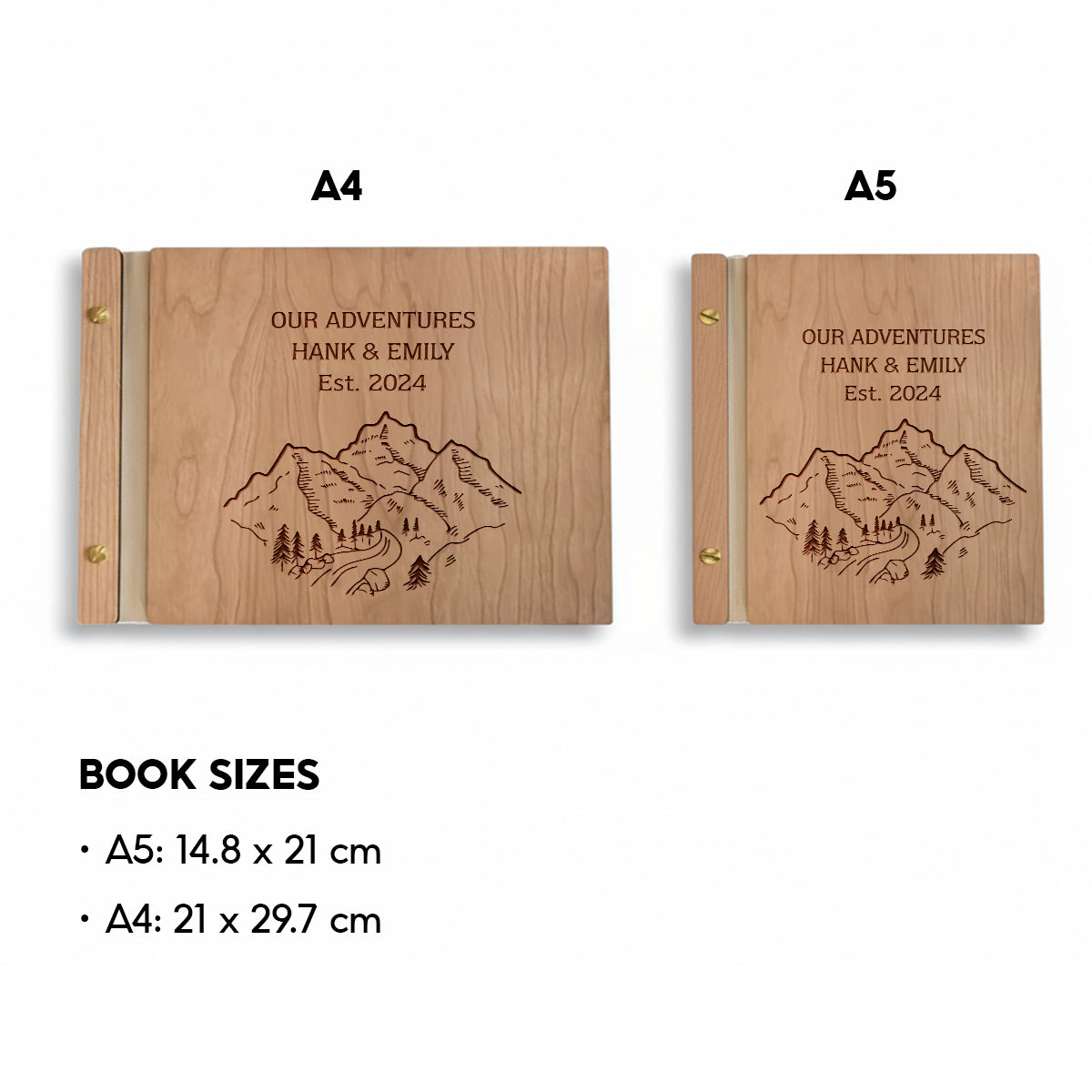 Personalized Wood Adventure Book | Travel & Hiking Scrapbook | Gift for Explorers or Yourself | Gdpa34002