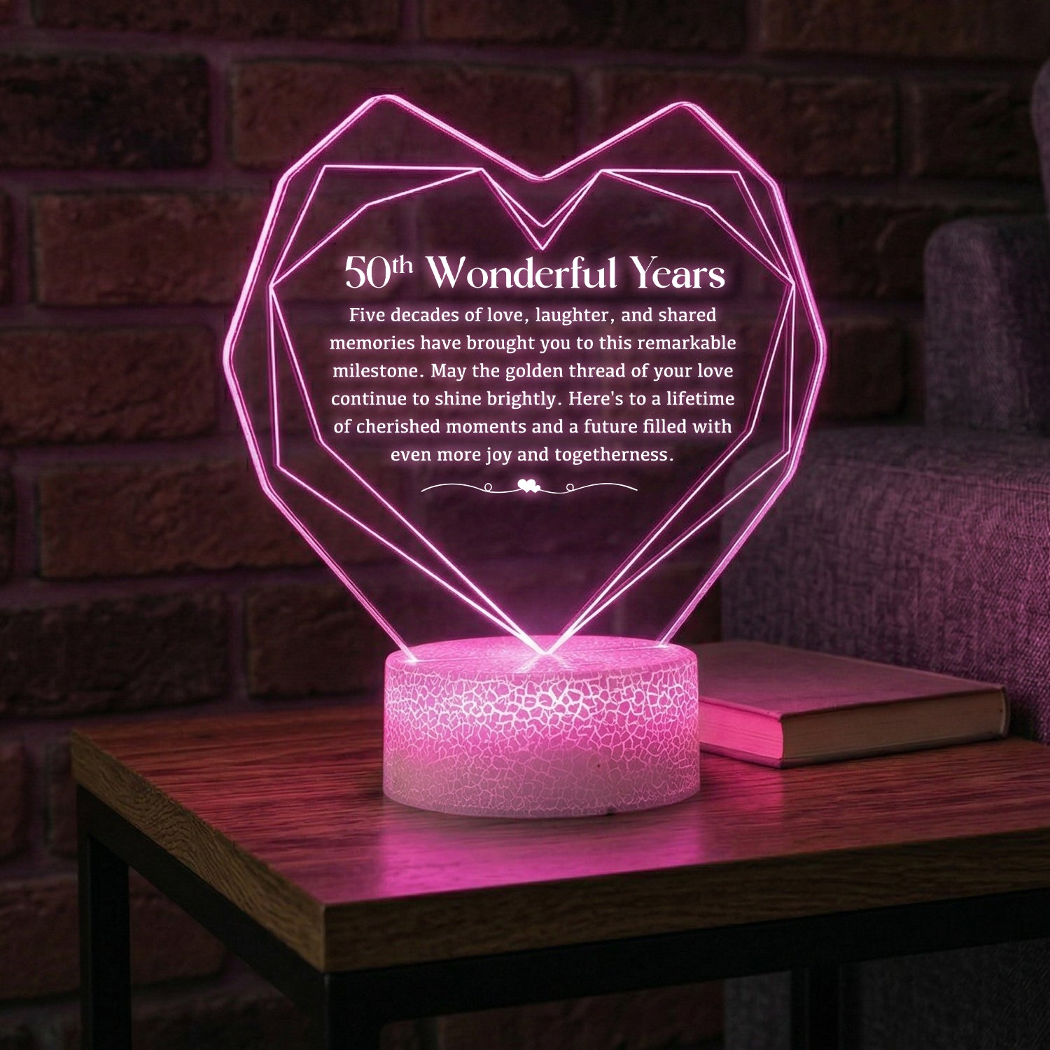 Personalized Heart Led Light - 50 years Anniversary Gift for Grandpa & Grandma - Custom Name, Date - Glca20004