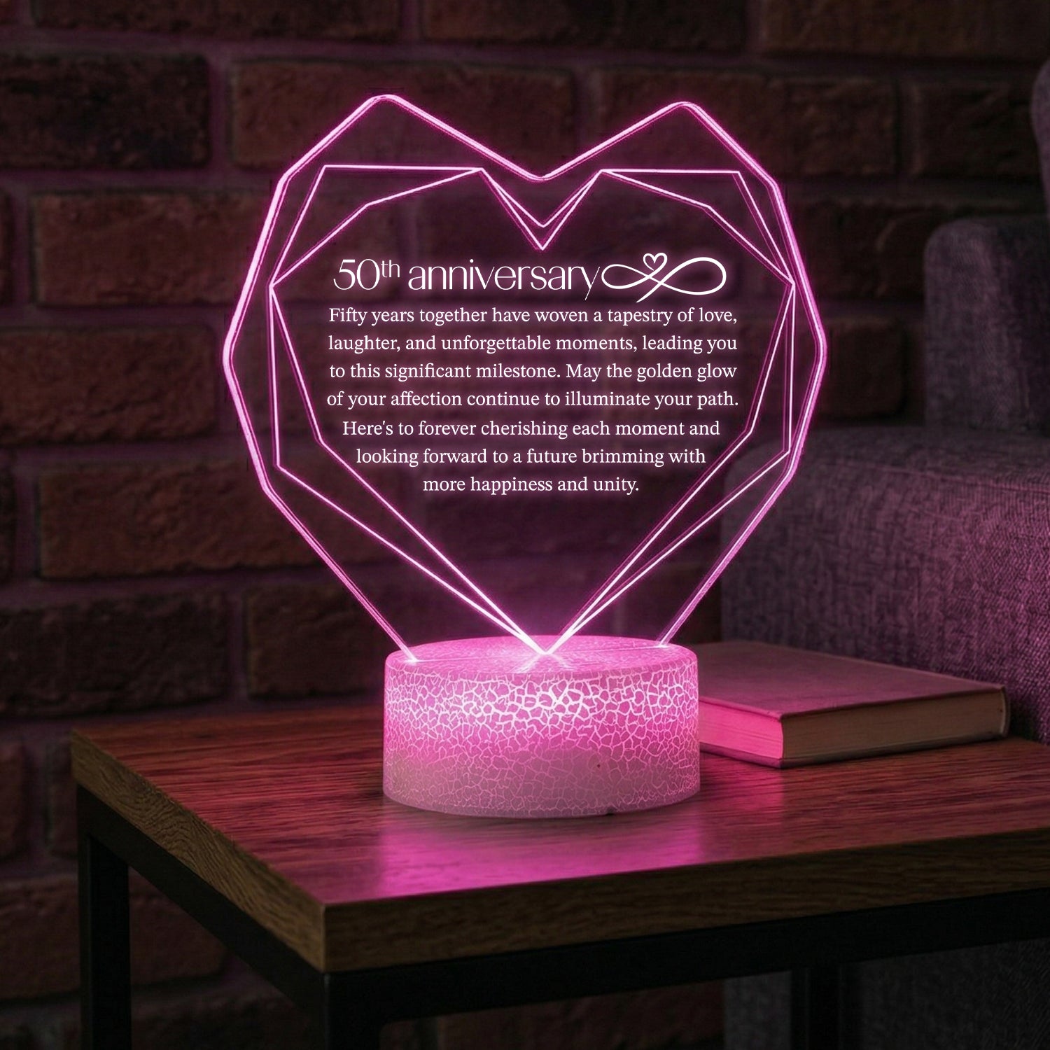 Personalized Heart Led Light - 50 years Anniversary Gift for Grandpa & Grandma - Custom Name, Date - Glca20005