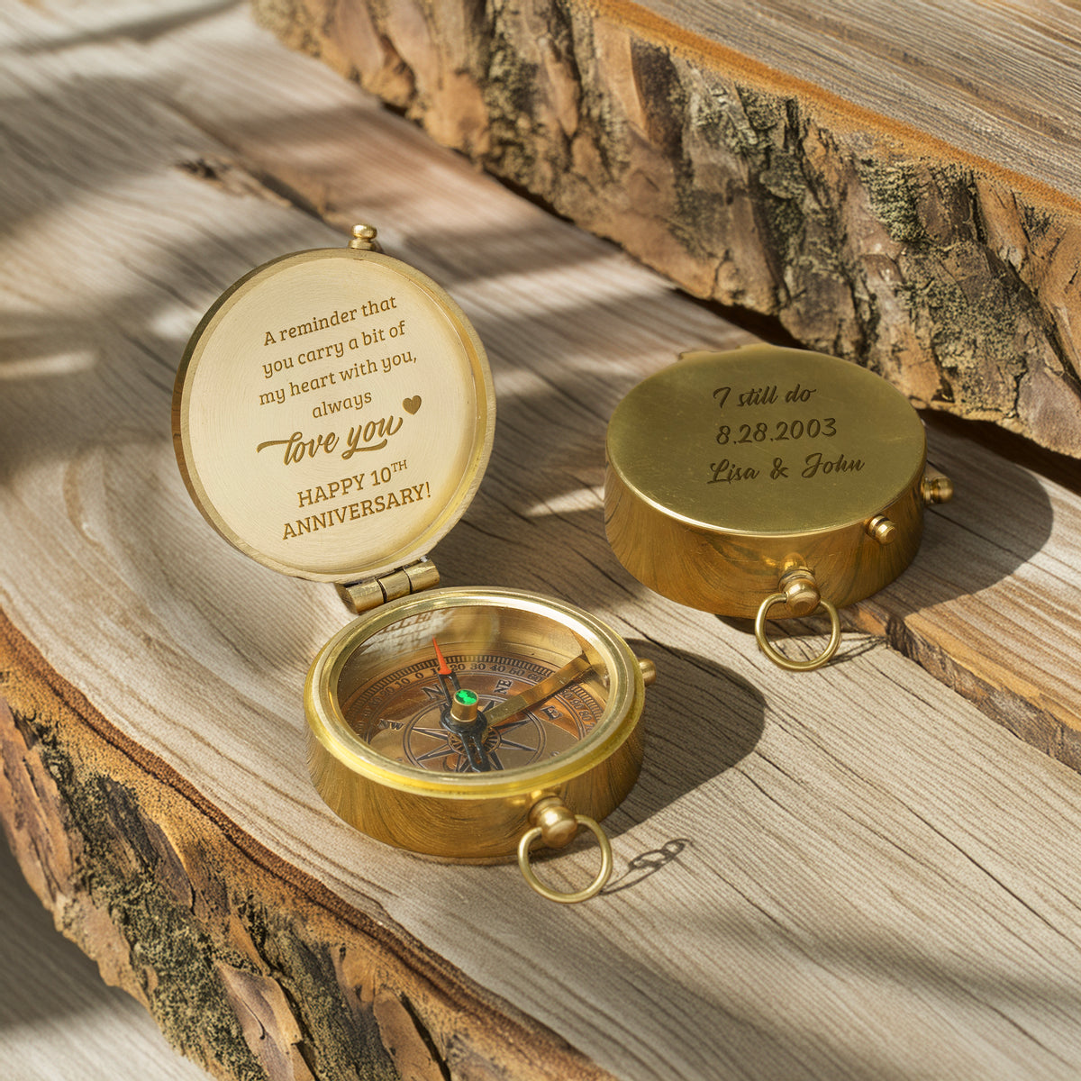 Personalized Engraved Bronze Compass - Handmade 10 years Anniversary Gift for Couples | Custom Name, Date - Gpb26249