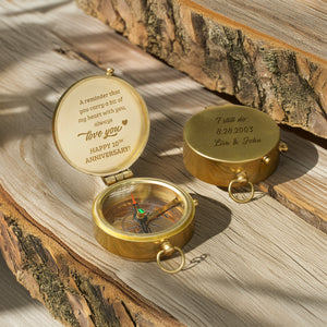 Personalized Engraved Bronze Compass - Handmade 10 years Anniversary Gift for Couples | Custom Name, Date - Gpb26249