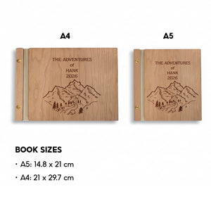 Personalized Wood Adventure Book | Travel & Hiking Scrapbook | Gift for Explorers or Yourself | Gdpa34001