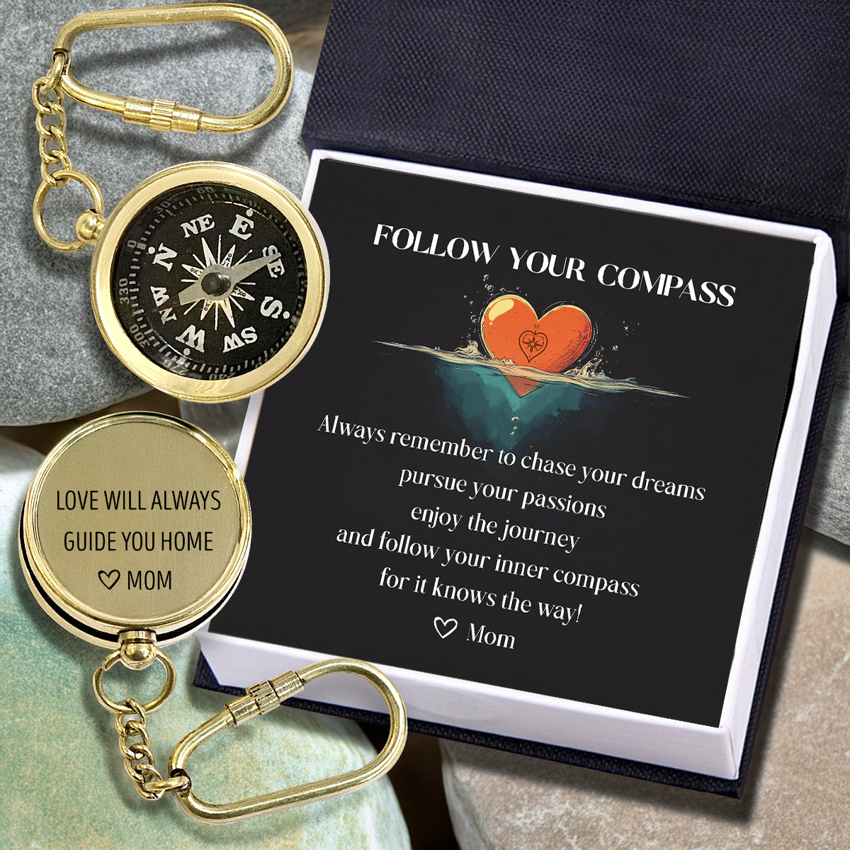Personalized Brass Compass Keychain - Family - To My Daughter - From Mom - Always Remember To Chase Your Dreams - Gkqj17004