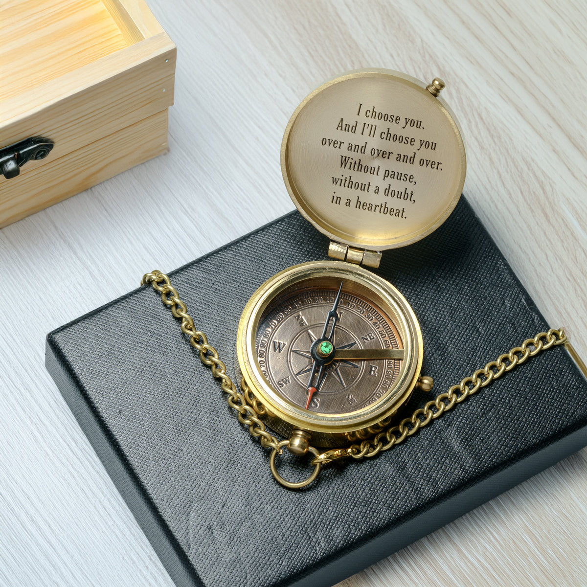 Personalized Engraved Bronze Compass - Handmade 10 years Anniversary Gift for Couples | Custom Name, Date - Gpb26253