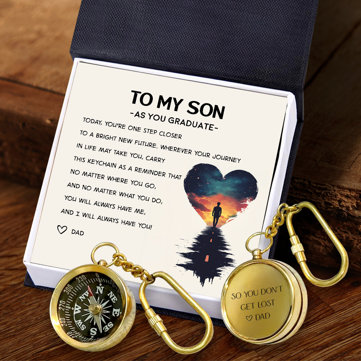 Personalized Brass Compass Keychain - Family - To My Son - From Dad - You're One Step Closer To A Bright New Future - Gkqj16001