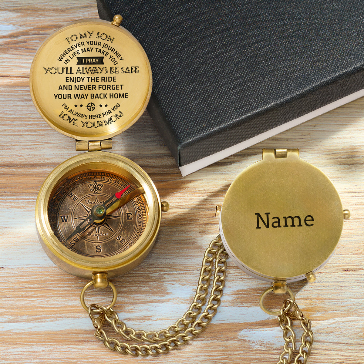 Personalized Engraved Compass - To My Son, I Pray You'll Always Be Safe - Love, Your Mom - Gpb16002