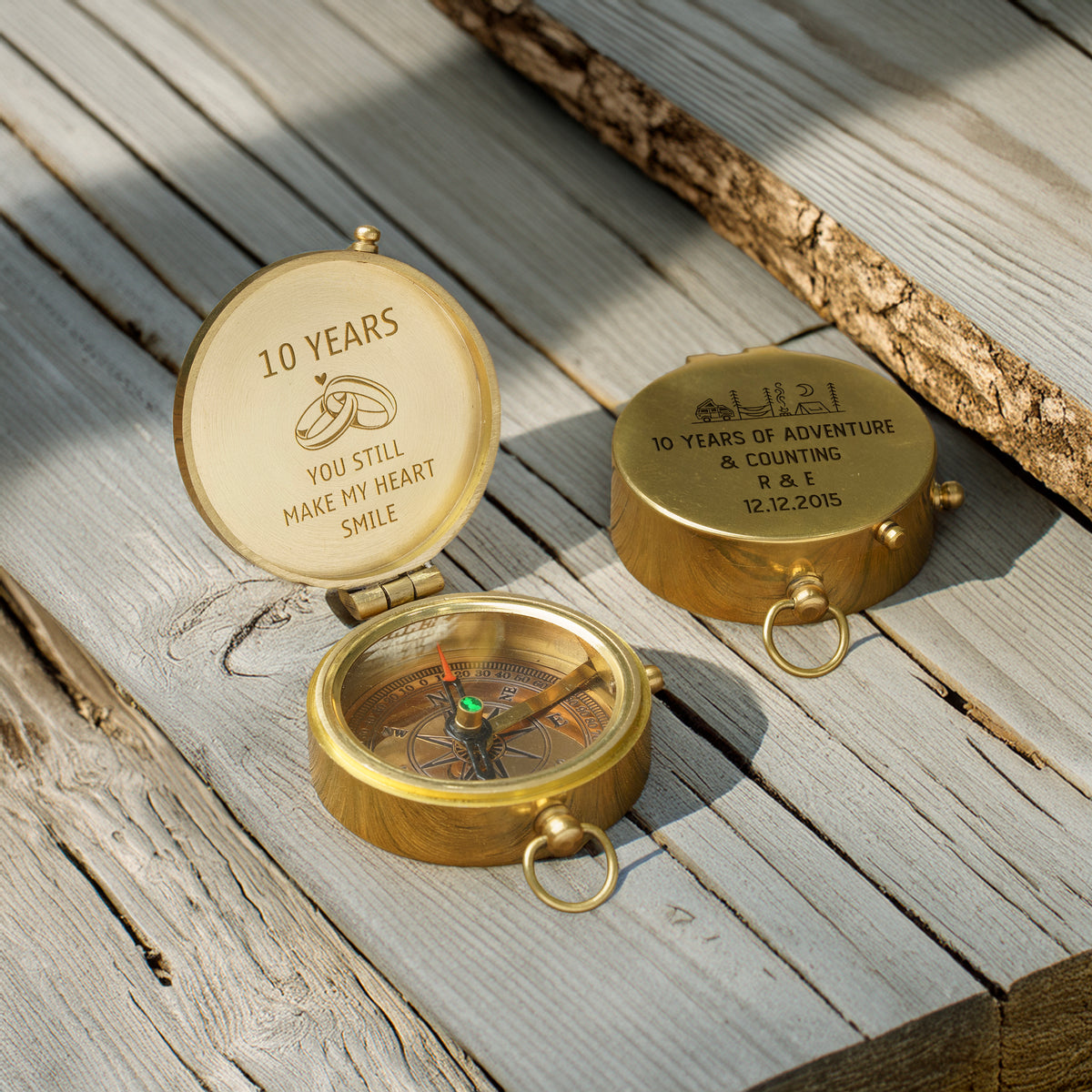 Personalized Engraved Bronze Compass - Handmade 10 years Anniversary Gift for Couples | Custom Name, Date - Gpb26258