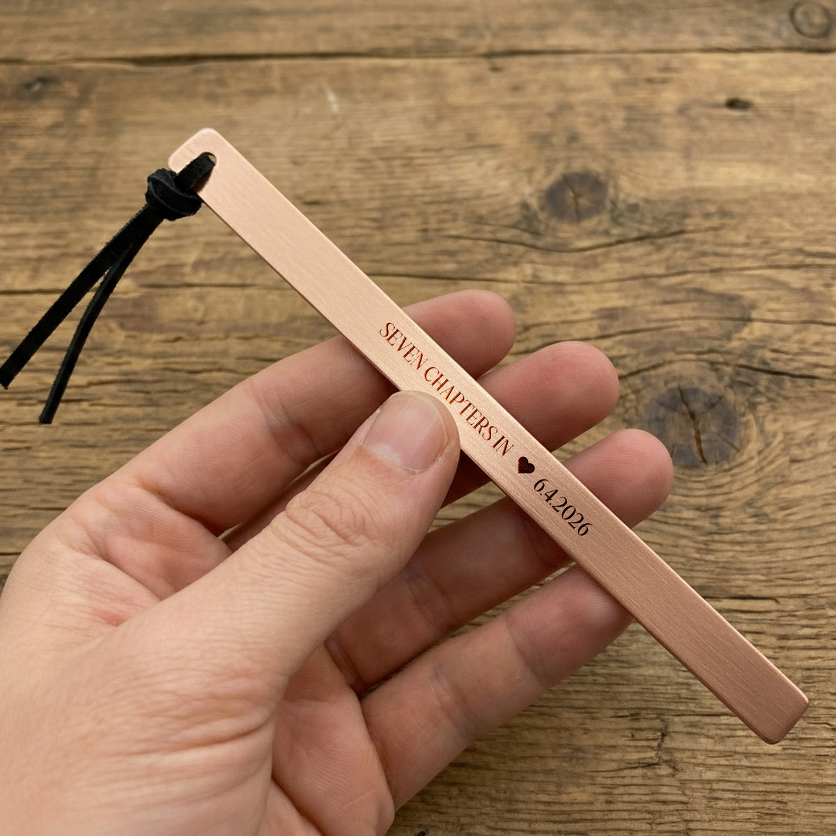 Personalized 7th Anniversary Copper Bookmark | Hand-Stamped "Seven Chapters In" | Gdk26003