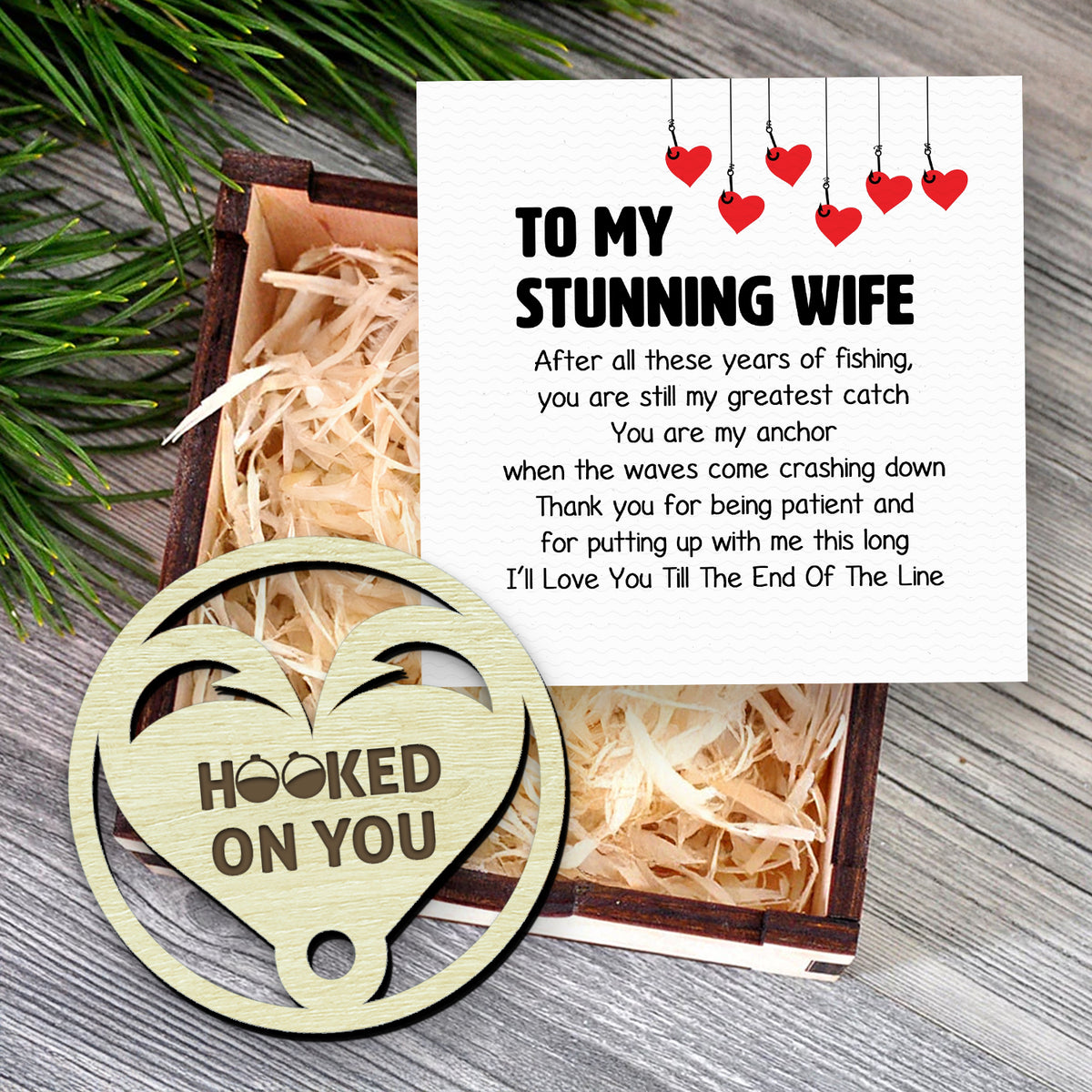 Personalized Wooden Ornament Car Accessories - Fishing - To My Wife - Hooked On You - Gap15001