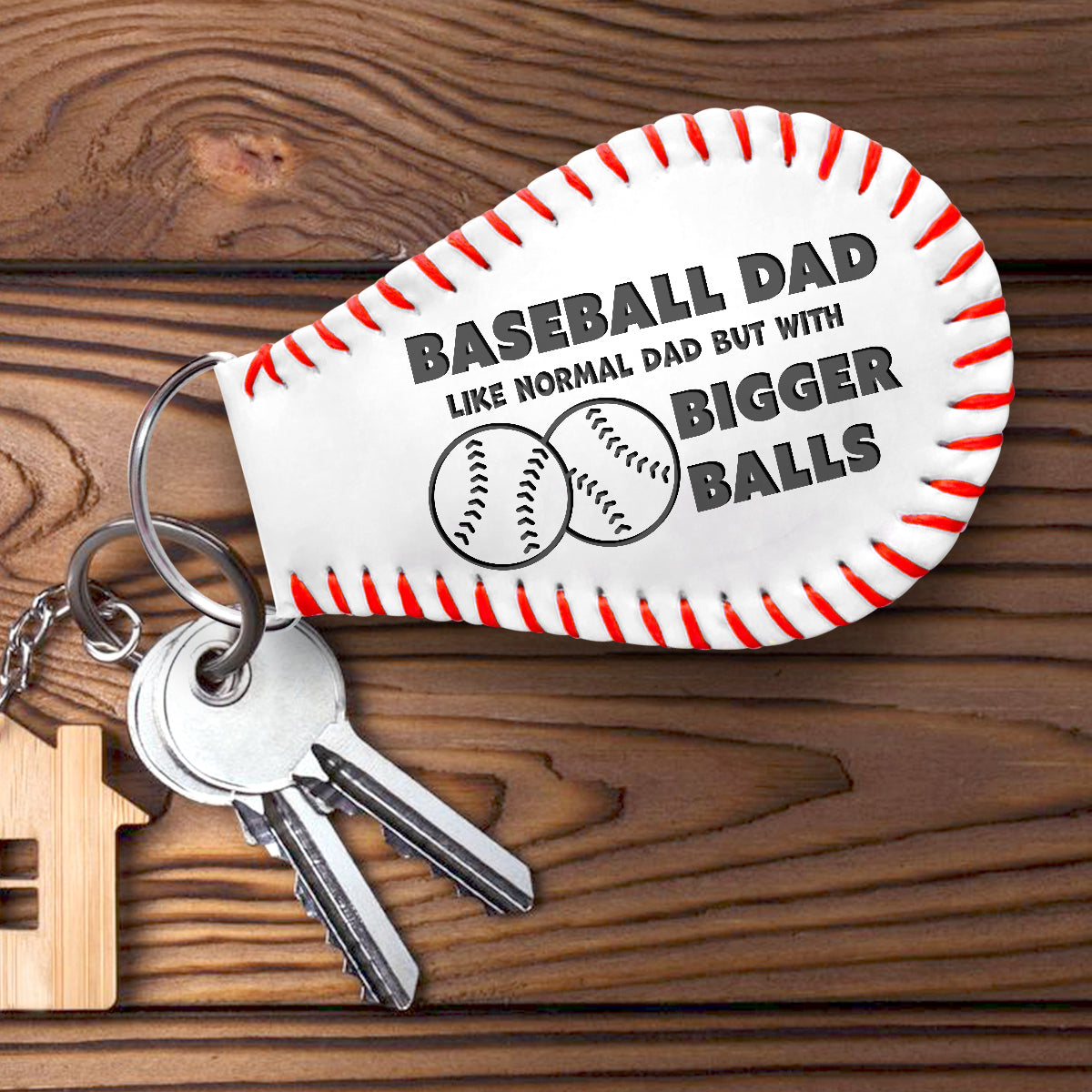 Handmade Leather Baseball Keychain - Baseball - Normal Dad But With Bigger Balls - Gkqi18001