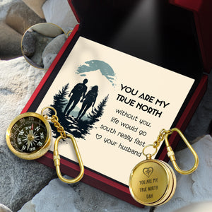 Personalized Brass Compass Keychain - Family - To My Wife - You Are My True North - Gkqj15006