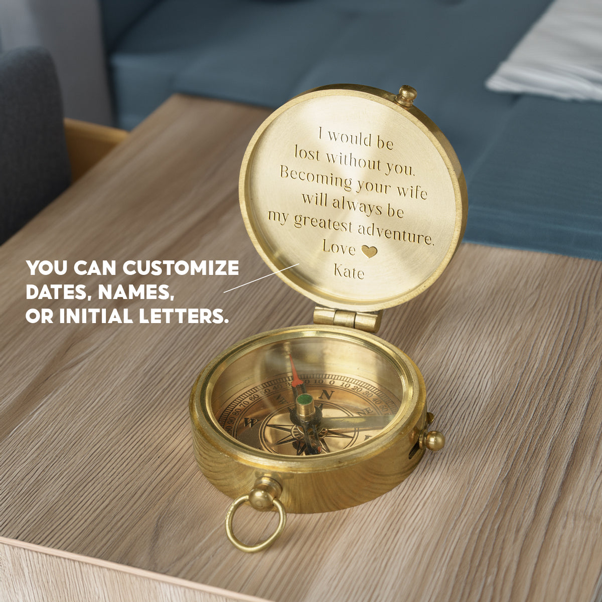 Personalized Engraved Bronze Compass - Handmade 7 years Anniversary Gift for Man | Custom Name, Date - Gpb26267