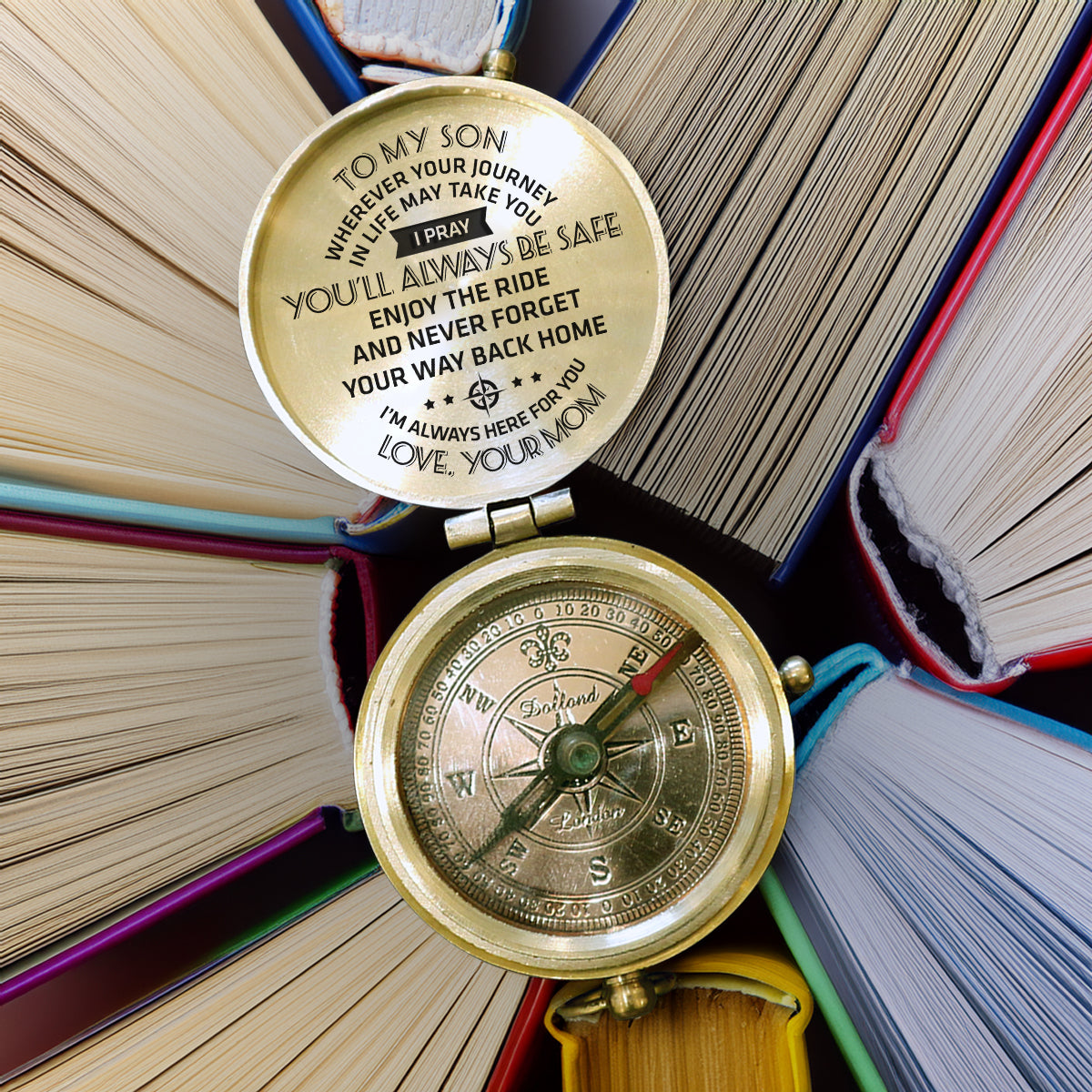 Personalized Engraved Compass - To My Son, I Pray You'll Always Be Safe - Love, Your Mom - Gpb16002