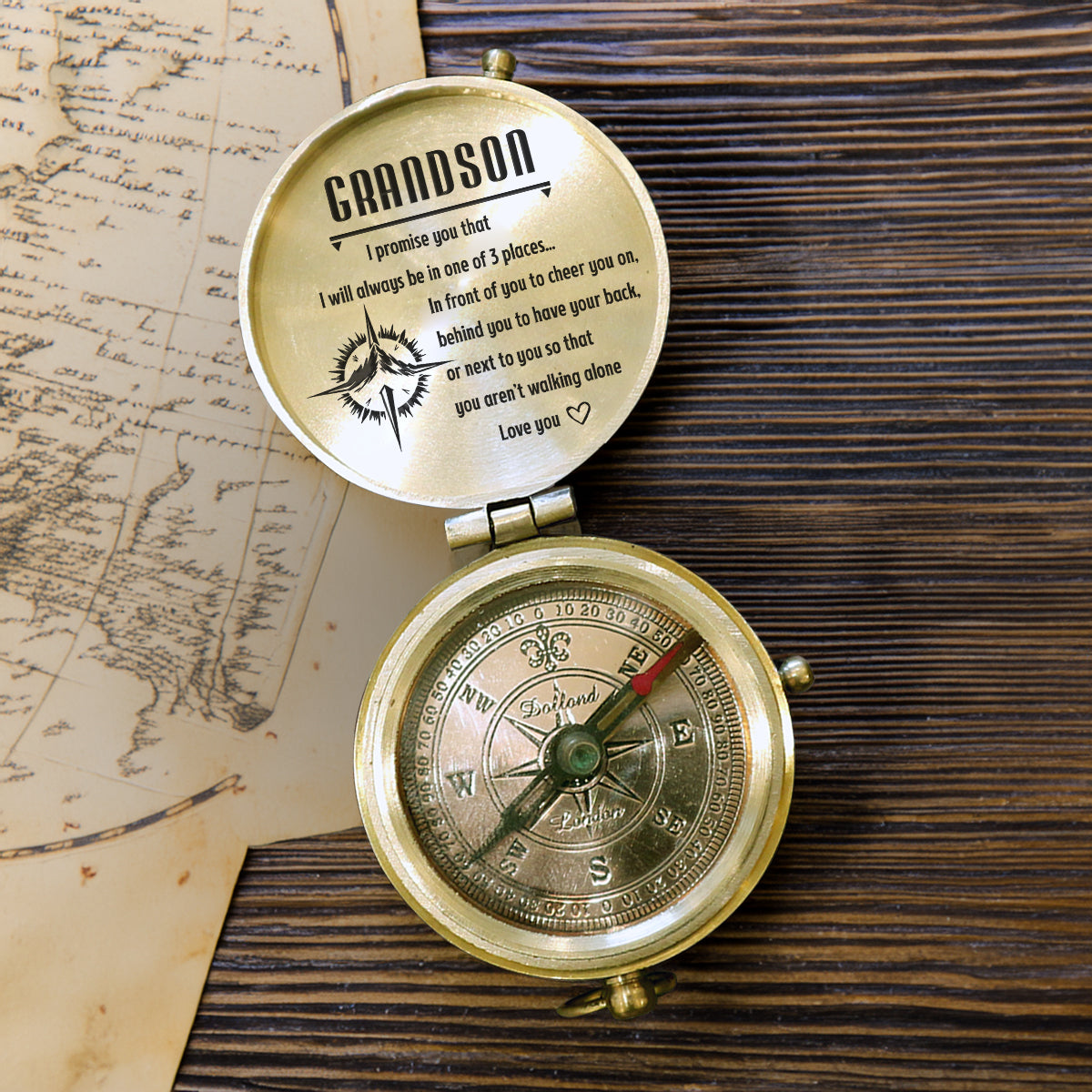 Personalized Engraved Compass - Family - To My Grandson - I Will Always Behind You To Have Your Back - Gpb22018