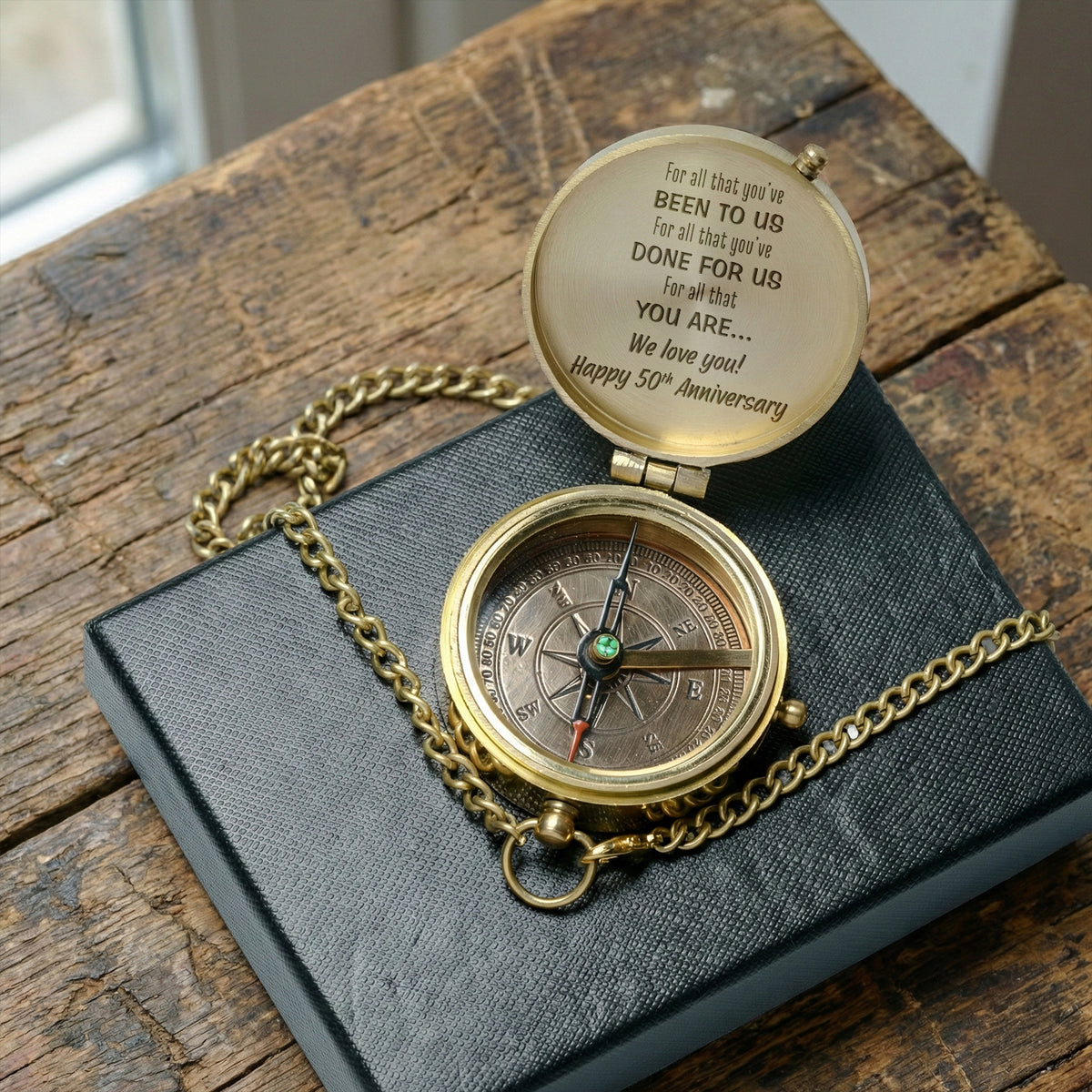 Personalized Engraved Bronze Compass - Handmade 50 years Anniversary Gift for Grandpa & Grandma | Custom Name, Date - Gpb20010