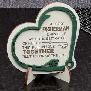 Wooden Heart Sign - Fishing - To My Wife - Till The End Of The Line - Gan15004