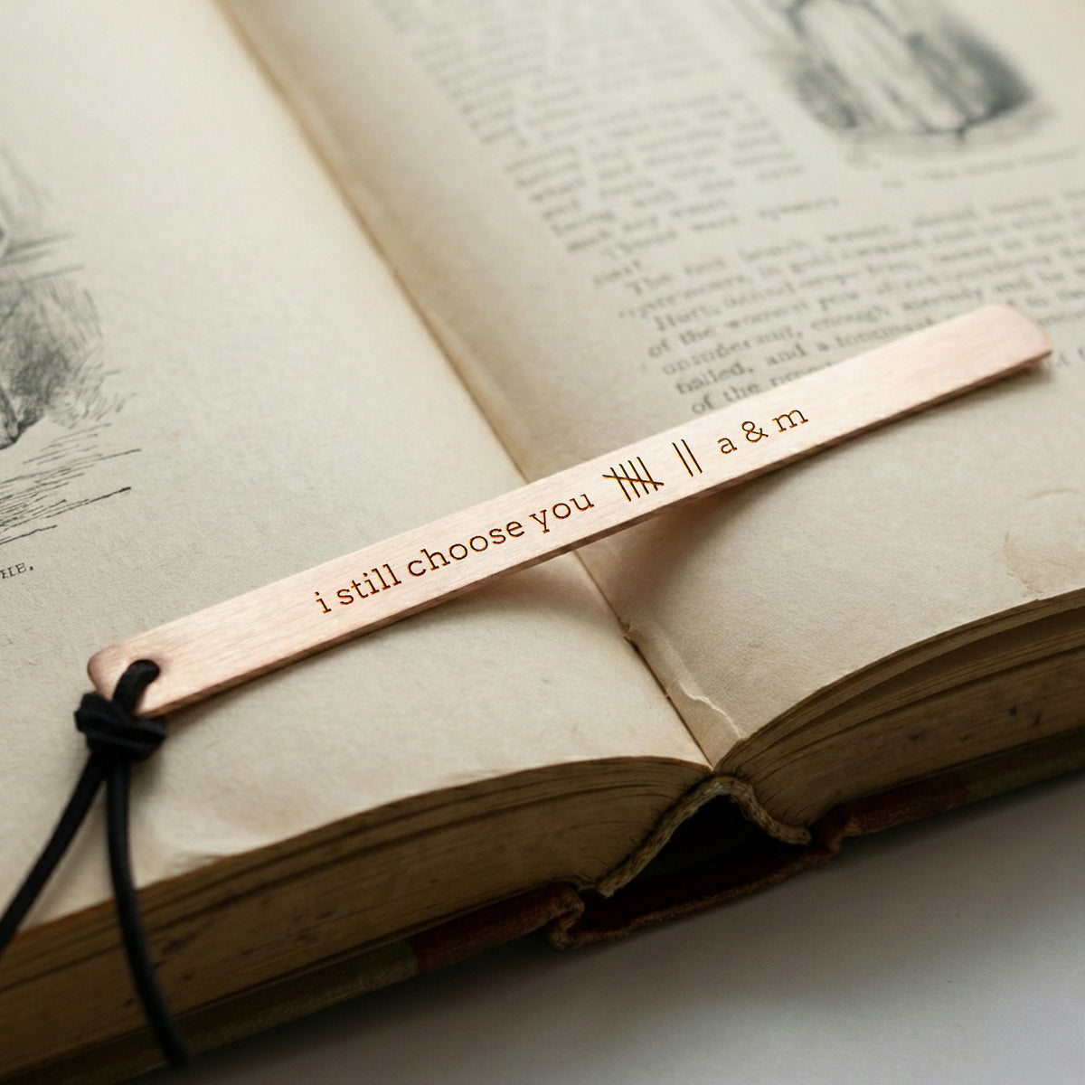 Personalized 7th Anniversary Copper Bookmark | Hand-Stamped "I Still Choose You" | Gdk26002