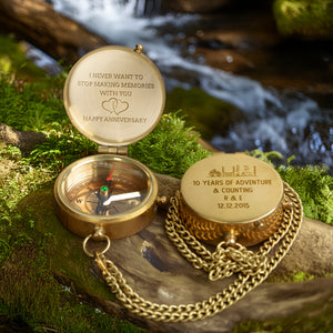 Personalized Engraved Bronze Compass - Handmade 10 years Anniversary Gift for Couples | Custom Name, Date - Gpb26259