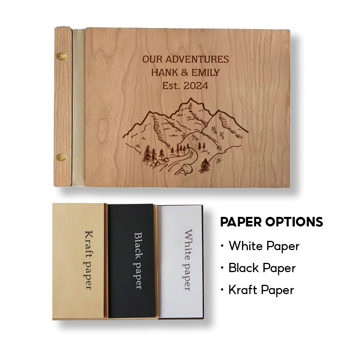 Personalized Wood Adventure Book | Travel & Hiking Scrapbook | Gift for Explorers or Yourself | Gdpa34002