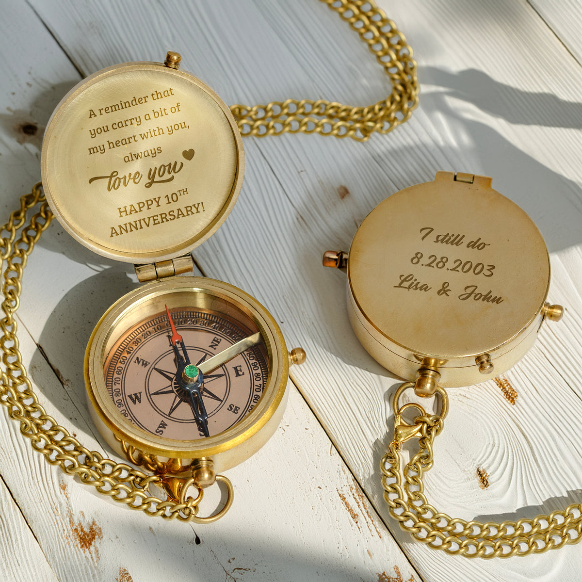 Personalized Engraved Bronze Compass - Handmade 10 years Anniversary Gift for Couples | Custom Name, Date - Gpb26249