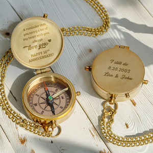 Personalized Engraved Bronze Compass - Handmade 10 years Anniversary Gift for Couples | Custom Name, Date - Gpb26249