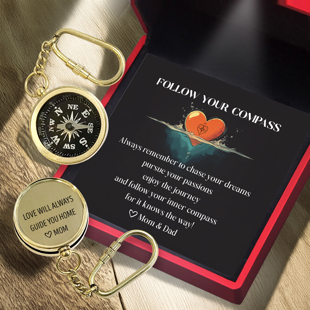 Personalized Brass Compass Keychain - Family - To My Daughter - From Mom - Always Remember To Chase Your Dreams - Gkqj17004