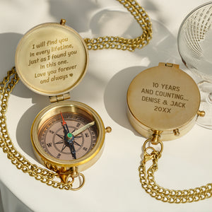 Personalized Engraved Bronze Compass - Handmade 10 years Anniversary Gift for Couples | Custom Name, Date - Gpb26260