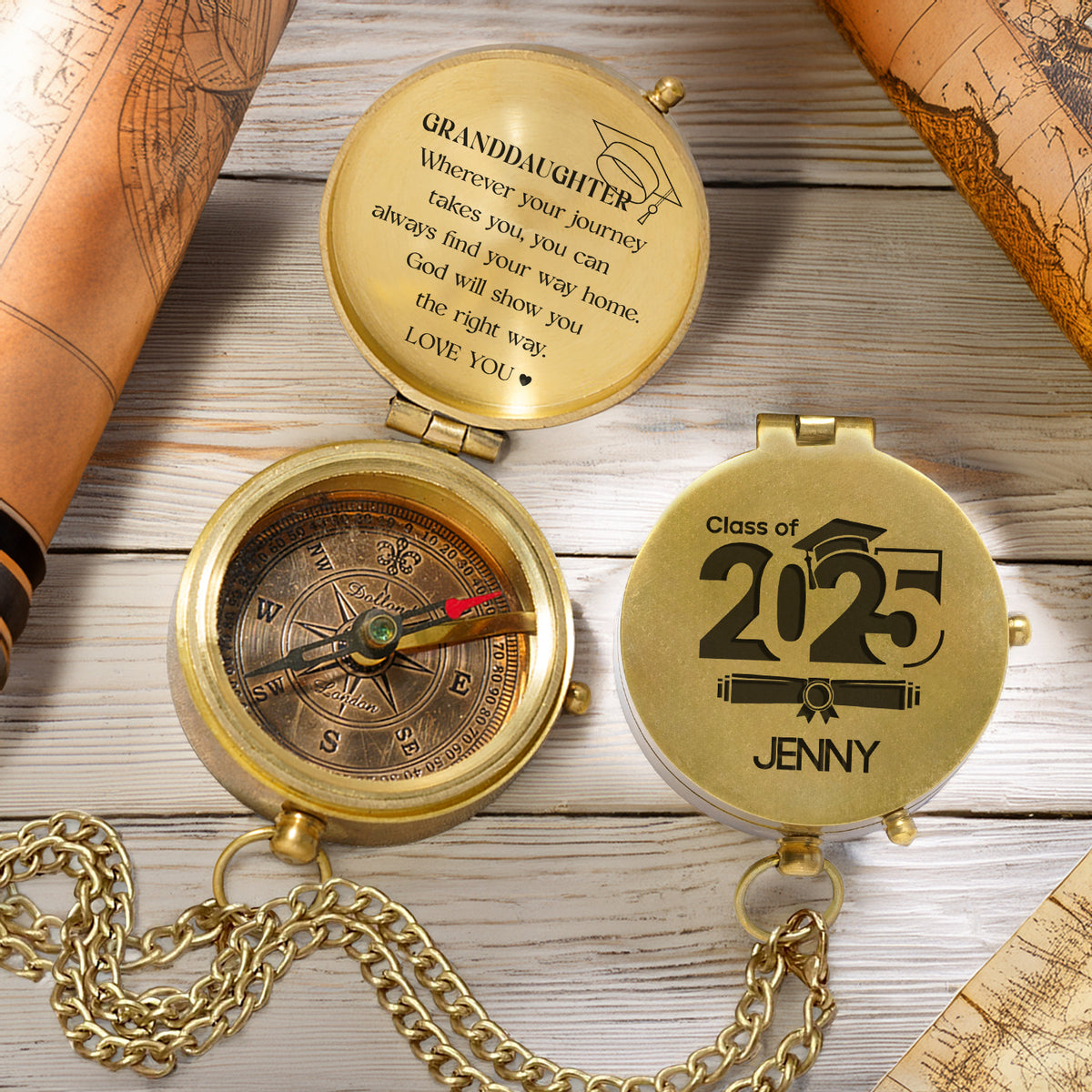 Personalized Engraved Compass - Family - To My Granddaughter - God Will Show You The Right Way - Gpb23012