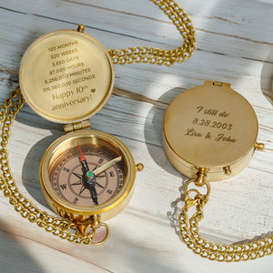 Personalized Engraved Bronze Compass - Handmade 10 years Anniversary Gift for Couples | Custom Name, Date - Gpb26248