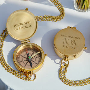 Personalized Engraved Bronze Compass - Handmade 10 years Anniversary Gift for Couples | Custom Name, Date - Gpb26251