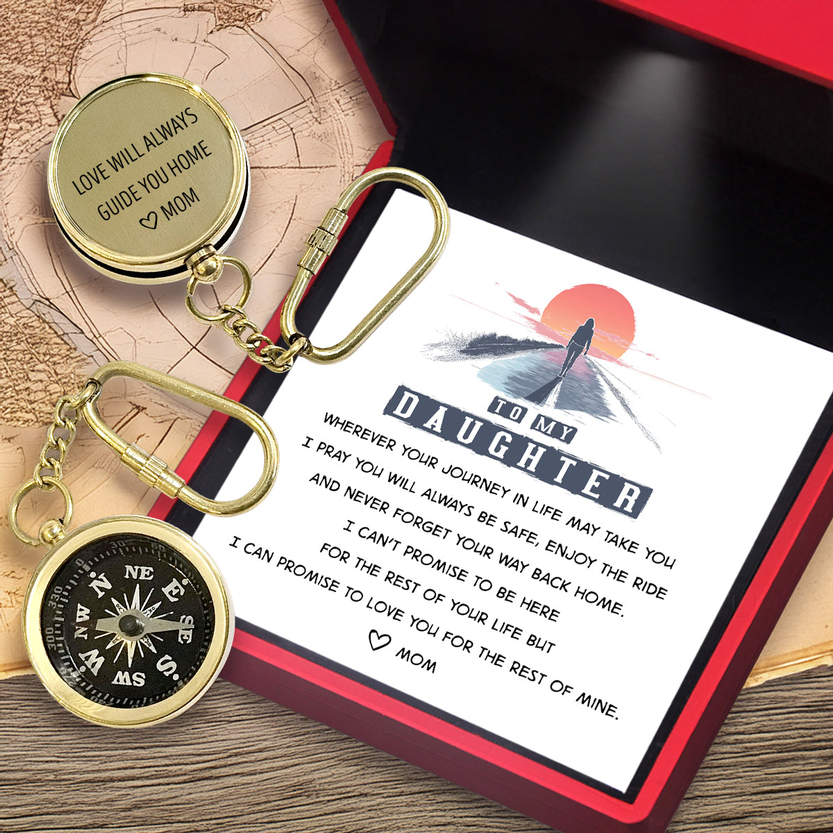 Personalized Brass Compass Keychain - Family - To My Daughter - From Mom - I Pray You Will Always Be Safe - Gkqj17002