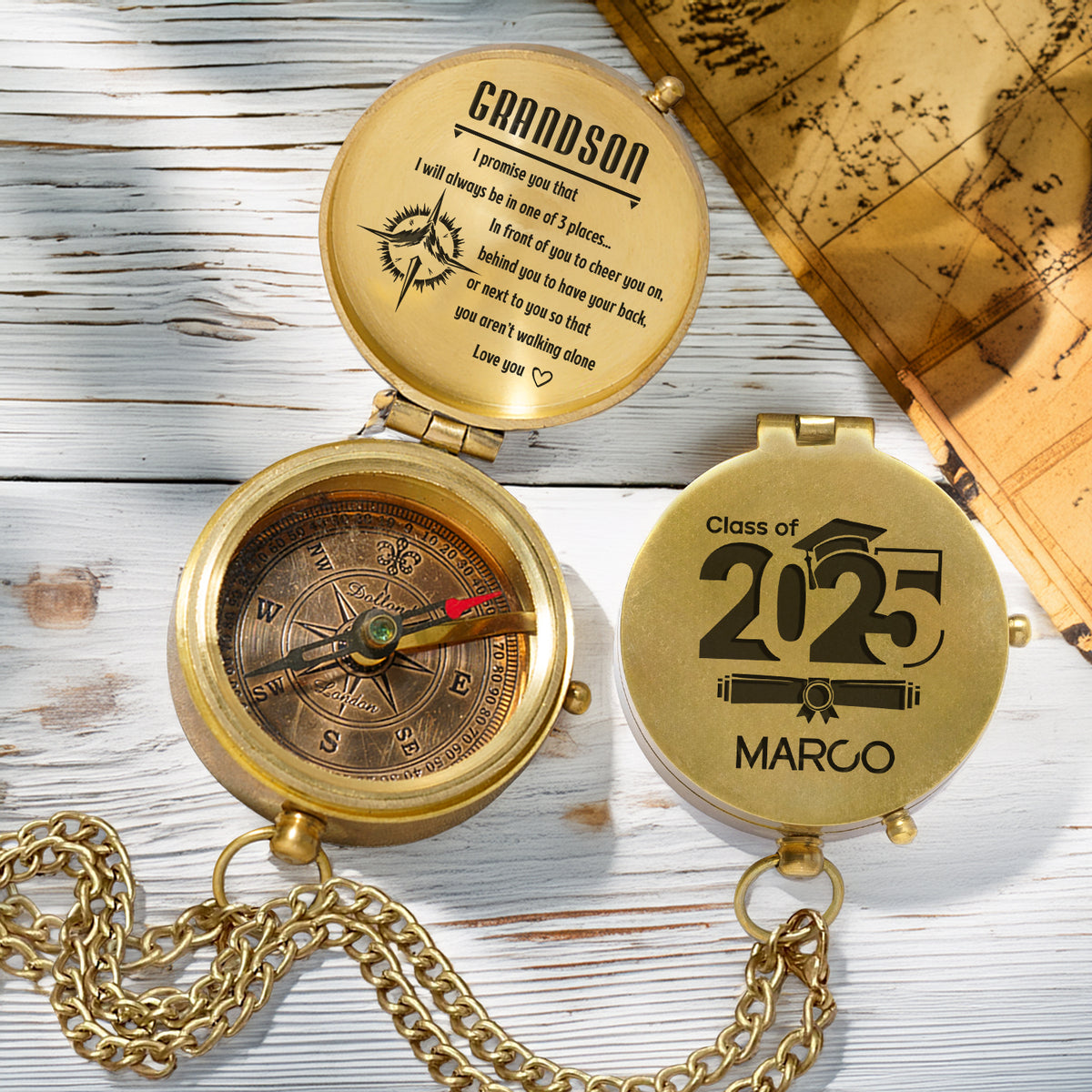 Personalized Engraved Compass - Family - To My Grandson - I Will Always Behind You To Have Your Back - Gpb22018